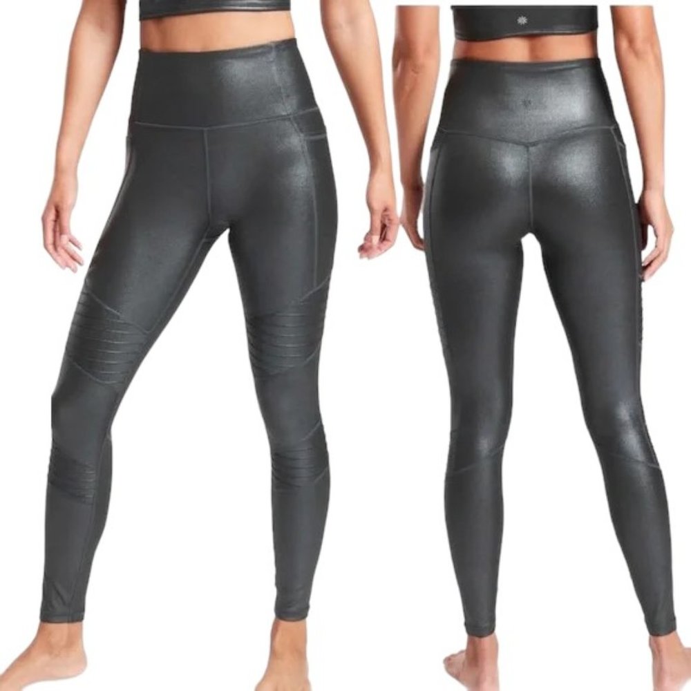 ATHLETA Inclination Shimmer Moto Tight Leggings, Size Large